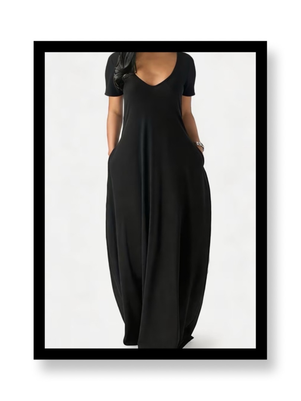 🆕 Women’s Plus Size V-Neck Short Sleeve Maxi Dress with Pockets